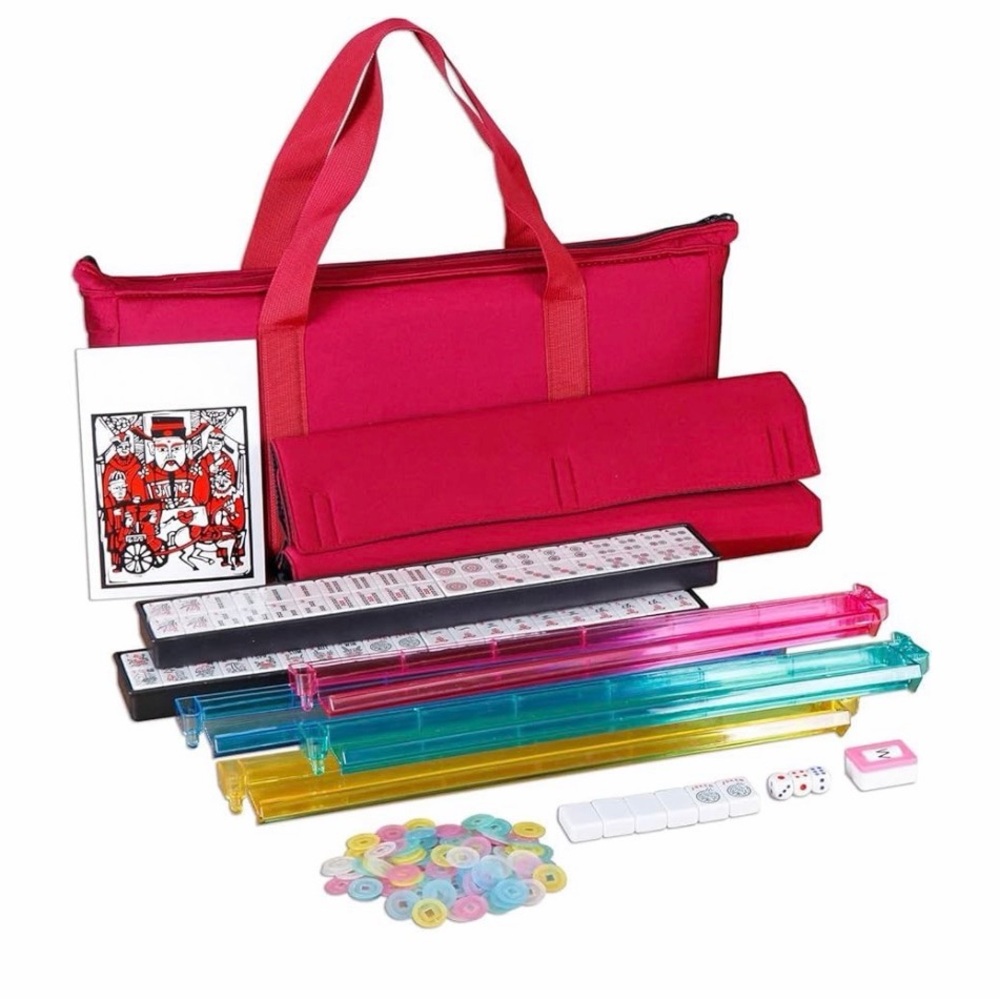 Colorful Mahjong Set with Red Carrying Case